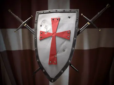 Medieval battle templar sword and knight shield pack Low-poly 3D model