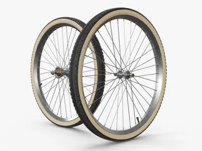 Classic Bike Wheel Set with Light Brown Tires 3D model