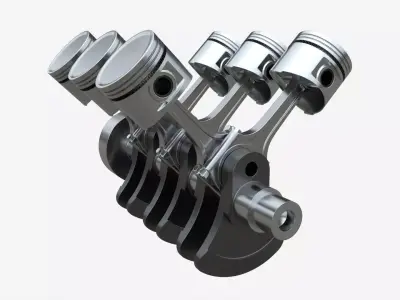 Engine crankshaft and pistons 3D model