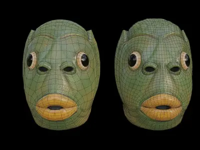 GreenFishMask Lowpoly-Highpoly mask of fish Low-poly 3D model