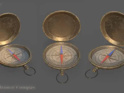Compas Bronze and Silver metal Low-poly 3D model