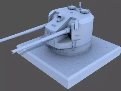 QF 5-25-inch Mk I DP Turret - 1-72 scale 3D print model