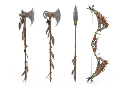 Native american diverse weapons model High Resolution 3D model