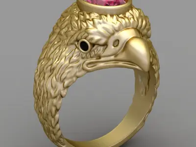 Antique Pink Oval Head Eagle Ring 3D print model