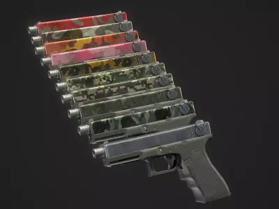 Glock GameReady camouflaged gun Low-poly 3D model