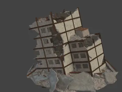 destroyed building Low-poly 3D model shop