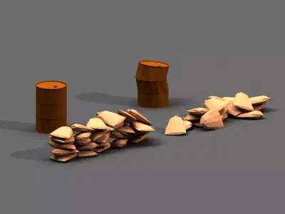 Post Apocalyptic Sandbags and Barrels Low-poly 3D model