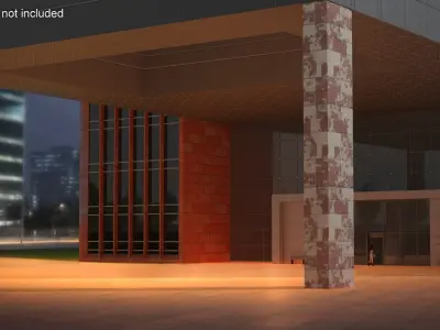 High-Rise Twin Column Complex with Sky Platform 3D model