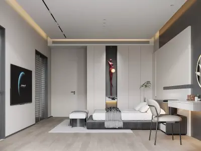 Modern master bedroom and bathroom interior 3D model