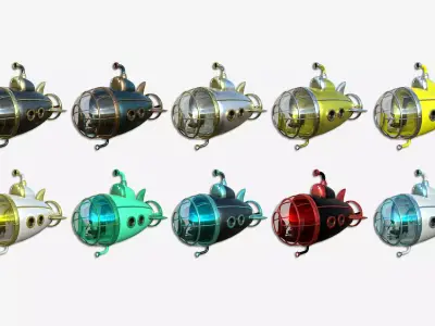 10 Submarines Cartoon A - Sub Watercraft Vehicle 3D Model Pack
