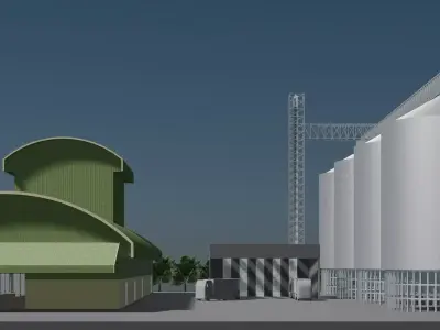 Simple factory and grain silo 25i35 3D model