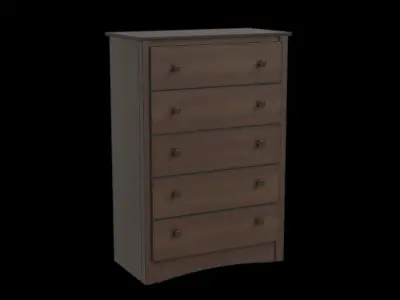 Tall 5 Drawers Wooden Chest 3D model