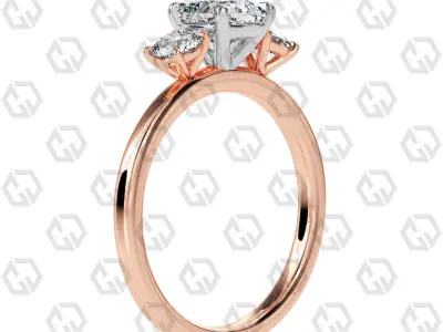Ring 102 cushion Shape 3 stone ring with round 3D print model