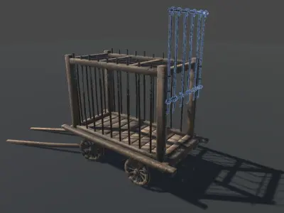 Wooden cart - prison Low-poly 3D model