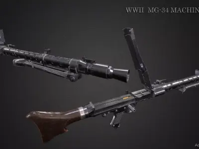 MG34 WWII Machine Gun  Videogame Asset  Low-poly 3D model