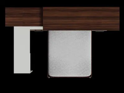 White Desk Dark Brown Cabinet Wall Bed 3D model