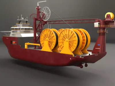 Offshore Pipe Layer Vessel - PBR Subsea Construction Ship Low-poly 3D model