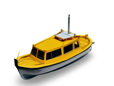 LowPoly Yellow Passenger Boat Low-poly 3D model