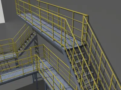 Industrial Stairs Modular 2 Low-poly 3D model