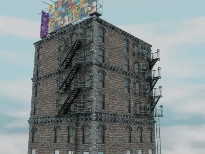 Realistic building with sign Free low-poly 3D model