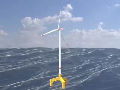 Wind turbine with Offshore Foundation E1 H-163 RD 172m animation Low-poly 3D model