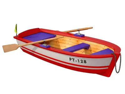 Wooden rowing boat 3D model