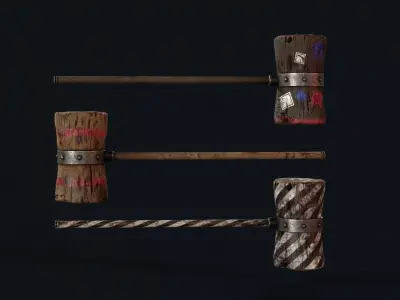 Killer Clown Wooden Hammer Low-poly 3D model