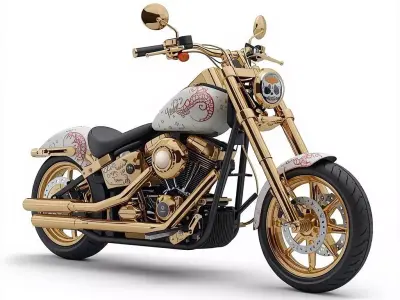 Stylized Dia de los Muertos Gold Chopper Motorcycle Low-poly 3D model
