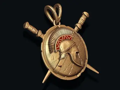 Spartan Helmet Shield Sword pendant 3D print model