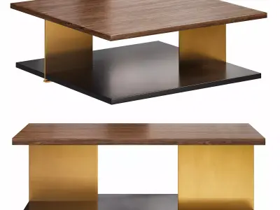 industrial black walnut square pedestal coffee table by homary 3D model