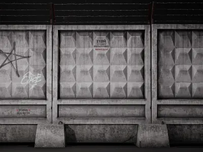 Asset of concrete USSR fence PO2 with varying degrees of wear Low-poly 3D model