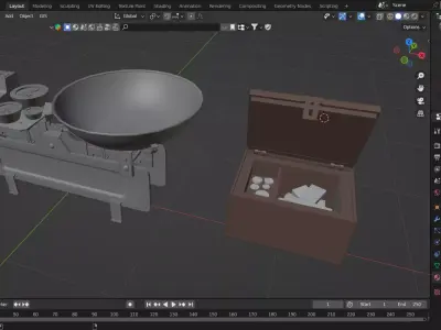 Old Weighing Scale with Coins Free low-poly 3D model