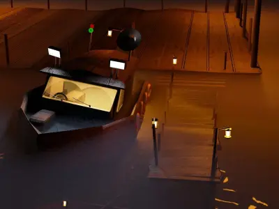 fisher boat night scene 3D model