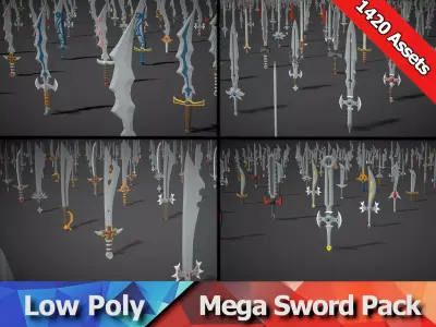 Modular Swords Mega Pack - 1200 Swords And 220 Sword Components Low-poly 3D model