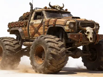 Post-Apocalyptic Rebel Monster Truck 3d Low-poly 3D model