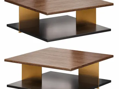 industrial black walnut square pedestal coffee table by homary 3D model