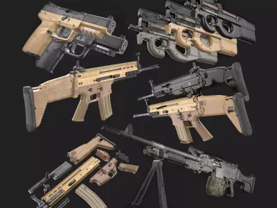 FN P90 Five-seveN SCAR-H SCAR-L M240 Bundle 3D Model Pack