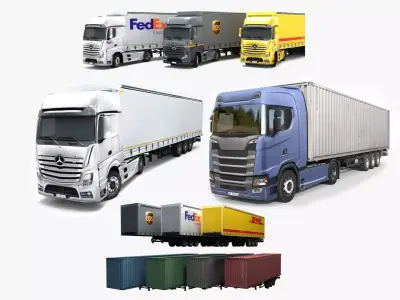 Trucks And Trailers 3D Model Pack by seki