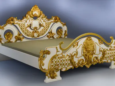 Baroque style bed with golden stucco 3D model