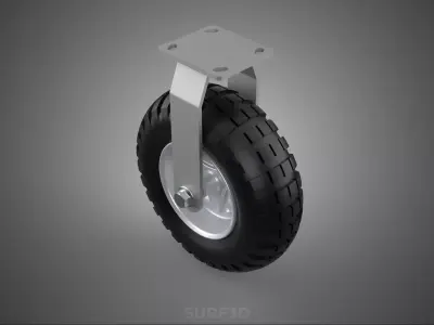 HEAVY DUTY RIGID FIXED CASTER WHEEL PNEUMATIC TIRE 3 SPOKE RIM 3D model