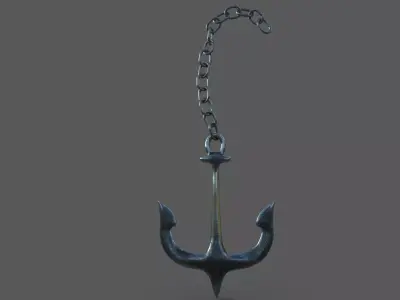 Anchor 3D model hanging from chain Low-poly 3D model
