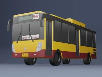 Yellow Thai bus Low poly v04 Low-poly 3D model