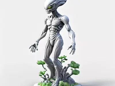 Highly Detailed SciFi Alien Statue Low-poly 3D model