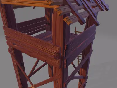 medieval cartoony watchtower Low-poly 3D model