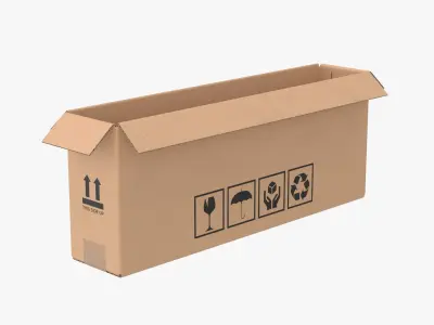 Cardboard Box 50x10x20 Open 3D model