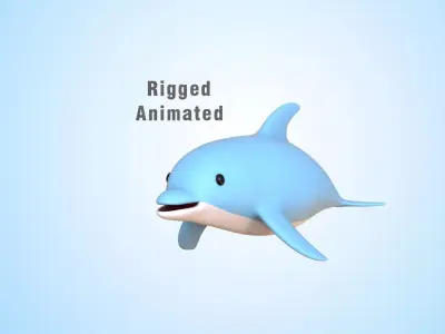 Low Poly - Cartoon Dolphin 1 Rigged Low-poly 3D model