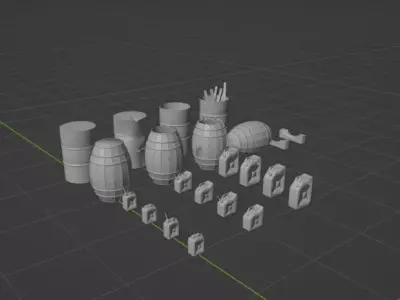 Industrial Barrels and Fuel Canisters Pack Low-poly 3D model