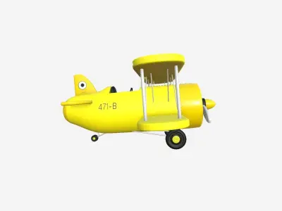 Airplane Cartoon A02 Yellow - Classic Aircraft Low-poly 3D model