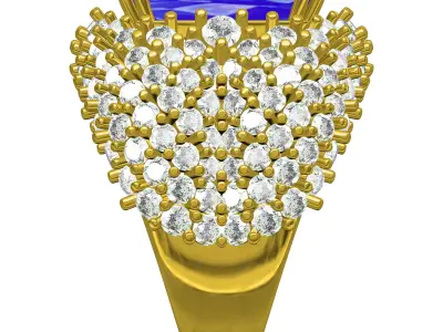 Antique Cushion Stone Round Diamond Cocktail Ring 3D print model