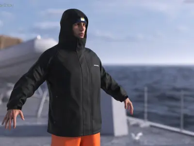 Grundens Marine Weatherproof Hooded Jacket Black 3D model